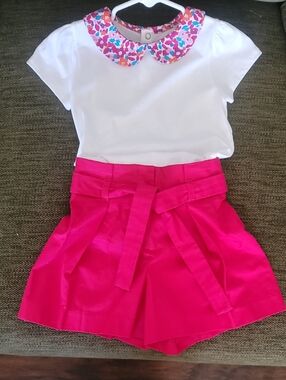 Jacadi Girls Fuchsia High-Waist Tie Shorts Size 4